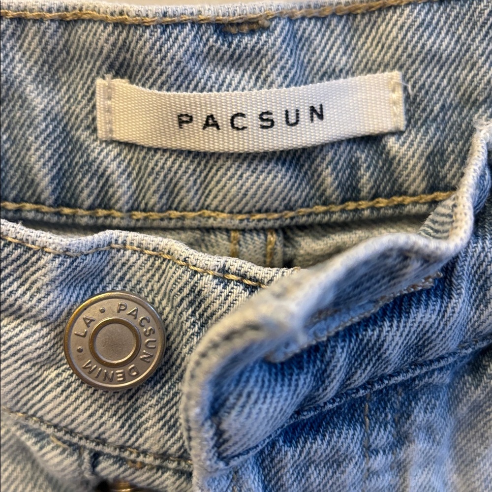 PacSun High Rise Icon Light Wash Distressed Denim Shorts - Picture 3 of 5